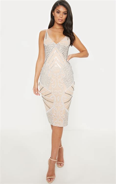 nude embellished dress|Mini & Midi Embellished & Beaded Dresses